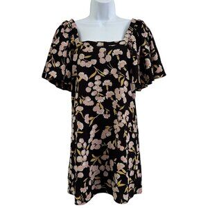 ✨3 for $18✨ FASHION UNION BLACK PINK FLORAL SHORT SLEEVE TIE BACK DRESS - XS
